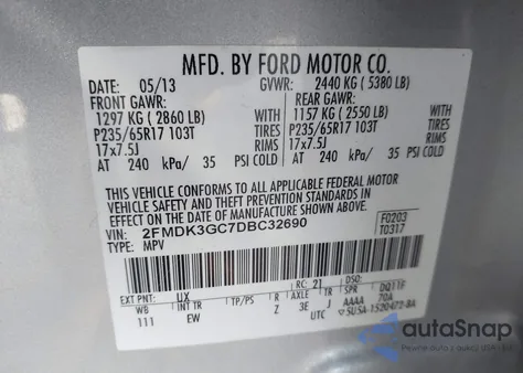 2013 Ford Edge Se из США, поврежденный, VIN 2FMDK3GC7DBC32690